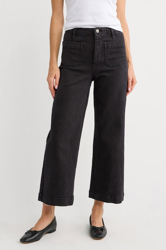 Risen Amelia Cropped Patch Pocket Black Jeans